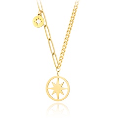 simple hollow star pendant double chain titanium steel necklace wholesale