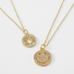 simple inlaid copper zircon disc hollow smiley tree of life necklace