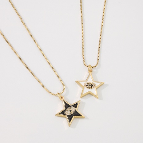 fashion pentagram copper zircon demon eye necklace wholesale NHMD668185's discount tags