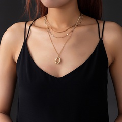 simple O-shaped letter three-layer creative flat gold chain alloy necklace