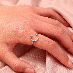 simple copper zircon gemstone opening moon star ring index finger ring