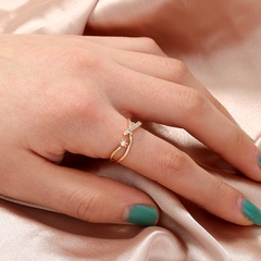 fashion cross zircon opening adjustable index finger copper ring