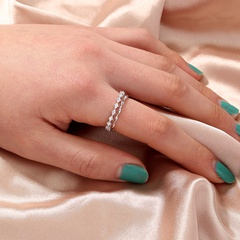 fashion copper zircon row diamond double ring wedding ring female