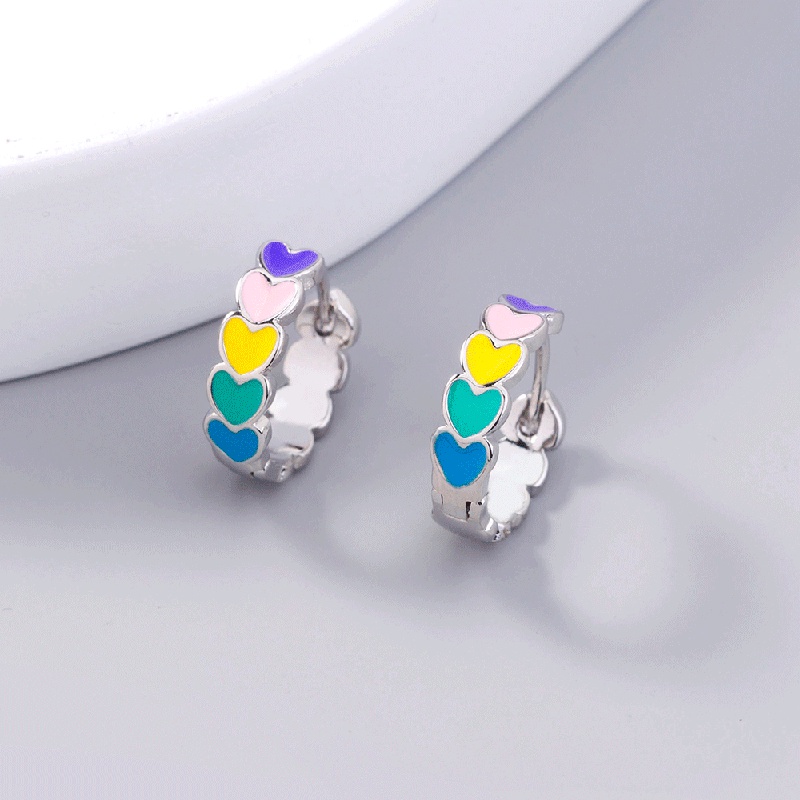 Mode Farbe Herz Ohr Schnalle Emaille Porzellan Tropfen l Kupfer Ohrringe