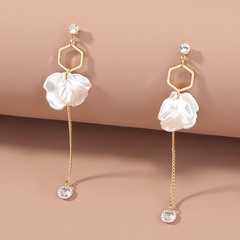 fashion imitation pearl white leaves simple long tassel alloy earrings