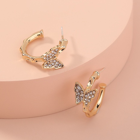 fashion C-shaped diamond butterfly earrings simple alloy earrings NHDB668289's discount tags
