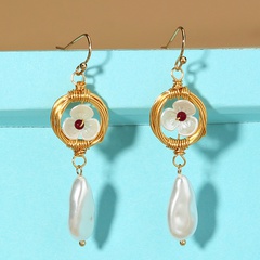 fashion pearl long earrings simple flower drop alloy earrings