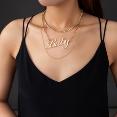 simple hollow letter exaggerated fashion metal letters BABY multi-layer necklace