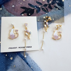 fashion pink asymmetrical balloon cat earrings long tassel alloy drop earings