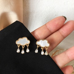 creative cute cloud raindrop simple short tassel inlaid rhinestone earrings