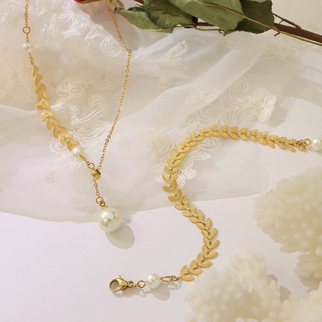 Mode Phönixschwanz Perlenkette Titan Stahl 18 Karat Gold Perlenkette's discount tags