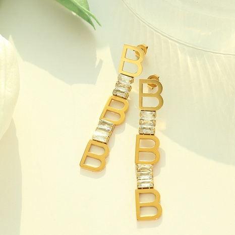 fashion English letter B zircon geometric earrings titanium steel drop earrings  NHXIY668334's discount tags