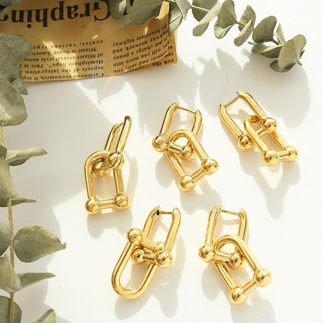 fashion horseshoe buckle earrings simple titanium steel 18k drop earrings NHXIY668350's discount tags