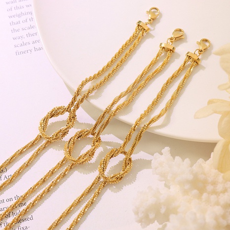 simple knotted chain titanium steel plated 18k real gold bracelet NHXIY668335's discount tags