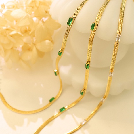 collier de bracelet en acier titane géométrique simple zircon vert mode 18K's discount tags