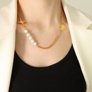 fashion titanium steel 18K imitation pearl stitching cross heart necklacepicture10
