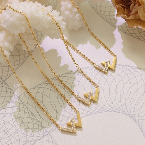 collier en or véritable 18 carats avec lettre de mode W en acier titane incrusté de zircons's discount tags