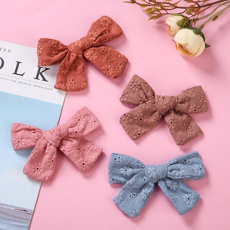 simple embroidered lace hairpin children cotton bow baby hairpin wholesale NHFNH668375's discount tags