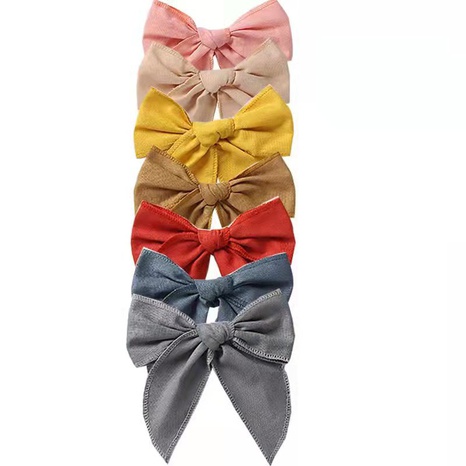 children's headdress solid color cotton linen bow girl hairpin's discount tags