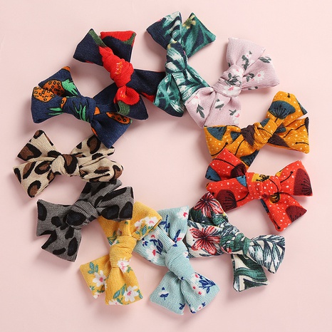 Printed corduroy children's bow hair clip 10.5*5.5 cm girls fabric hairpin's discount tags