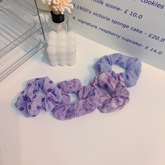 fashion flower purple plaid retro hair rope solid color hair accessories