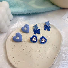 fashion blue earrings flowers geometric earrings simple alloy stud earrings