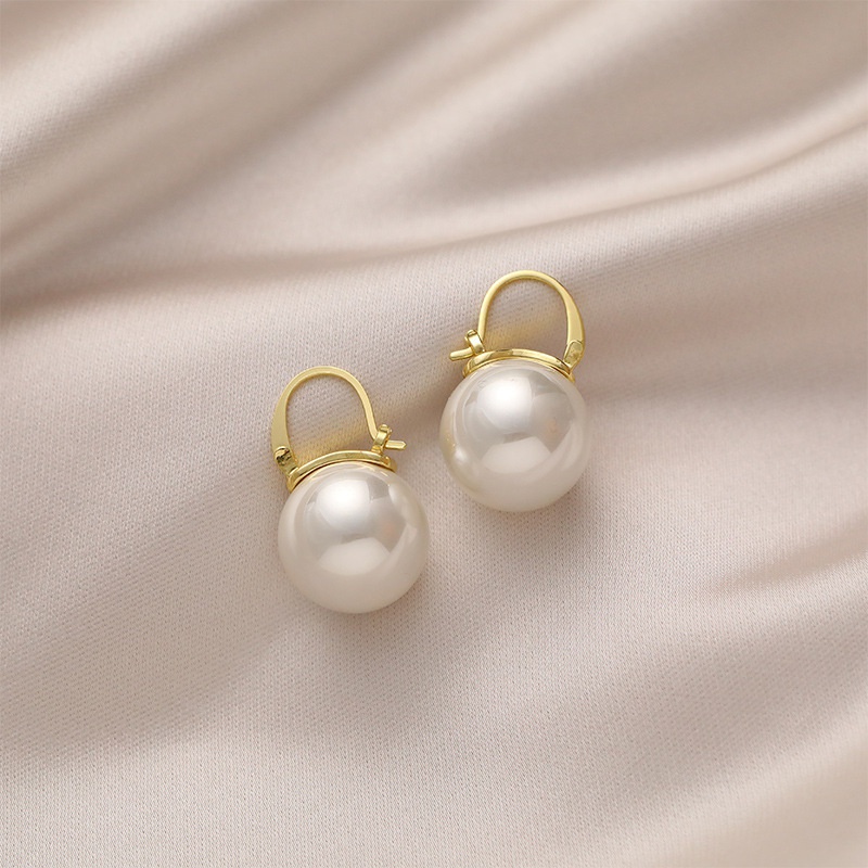 retro inlaid pearl earrings fashion alloy ear buckle ear jewelry