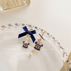 fashion asymmetrical cute rabbit earrings alloy pearl drop earrings