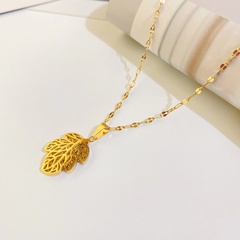 fashion trend new titanium steel plated 18k gold maple leaf clavicle chain