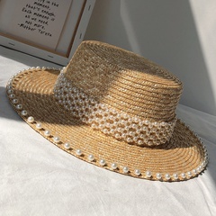 fashion solid color pearl fine straw hat simple sunscreen hat