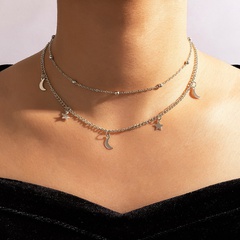neue einfache geschichtete Halskette Mondstern-Pailletten mehrschichtige Halskette