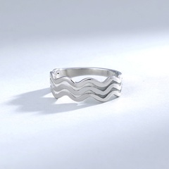 New Fashion Sky Blue Luminous Wave Shape Stainless Steel Ring