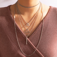 retro simple geometric hollow triangle multi-layer alloy necklace