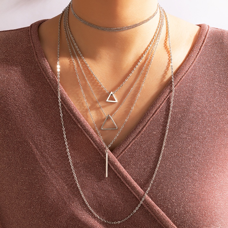 retro simple geometric hollow triangle multilayer alloy necklace