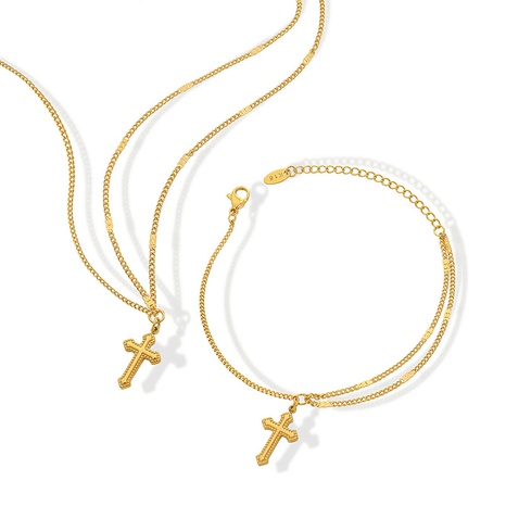 simple cross bracelet necklace titanium steel plated 18K gold jewelry  NHOK668199's discount tags