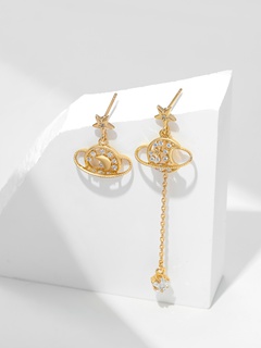 fashion copper zircon planet pendent asymmetrical earrings