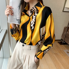 Autumn New Contrast Print Leopard Print Long Sleeve Chiffon Shirt