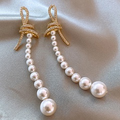 pendientes de aleación de borla larga de perla de circón con incrustaciones anudadas simples al por mayor