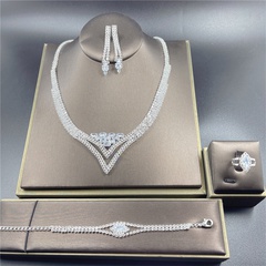 Classic Water Drop Rhinestone Necklace Earrings Ring Bracelet Four Piece Wholesale