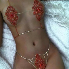 Fashion Flower Body Chain Set Red Crystal Shiny Sexy Bikini Body Chain
