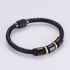 Simple Stainless Steel Magnet Buckle Braided Leather Rope Bracelet