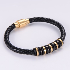Bracelet de corde en cuir à boucle magnétique simple en acier inoxydable 18 carats