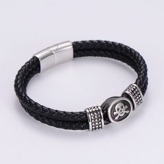 Fashion Stainless Steel Magnet Buckle Skull Leather Rope Bracelet