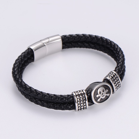 Fashion Stainless Steel Magnet Buckle Skull Leather Rope Bracelet NHON672213's discount tags