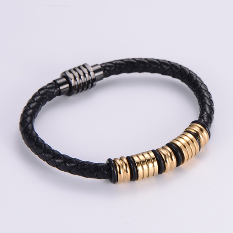 fashion stainless steel 18k gold black magnet buckle leather rope bracelet NHON672216's discount tags