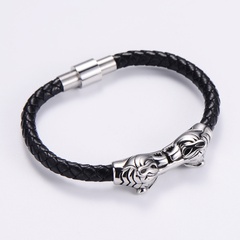 fashion magnet buckle stainless steel wolf head leather rope bracelet