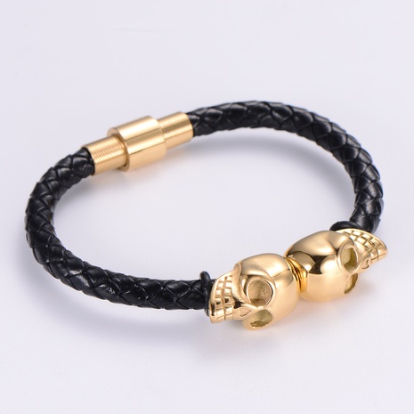Fashion Punk Stainless Steel Magnet Buckle Skull Head Rope Bracelet NHON672219's discount tags