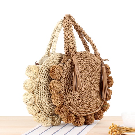 new round ball hand-held messenger hand-woven straw bag 24*24*4cm NHSRH667808's discount tags