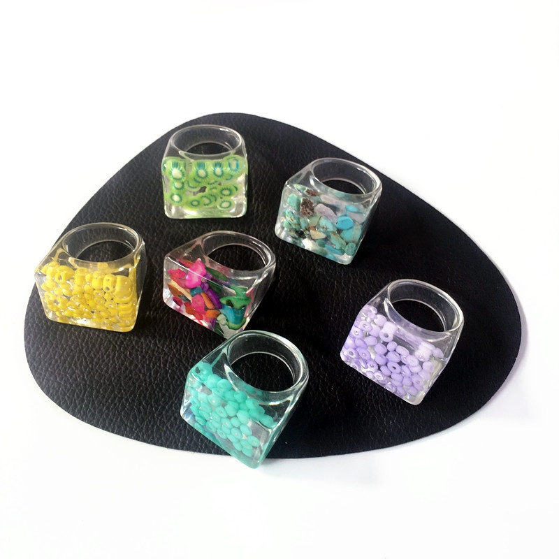 Korean Style Geometric Colorful Inlaid Resin Acrylic Ring Wholesale