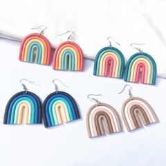 Rainbow Color Soft Pottery Earrings Geometric U-shaped Pottery Clay Drop Earrings
